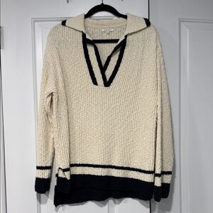 Z Supply Cream and Navy V-Neck Sweater